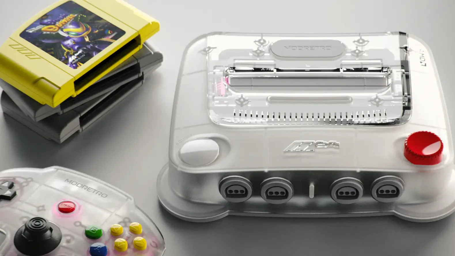 ModRetro M64 本体とコントローラー、カートリッジ