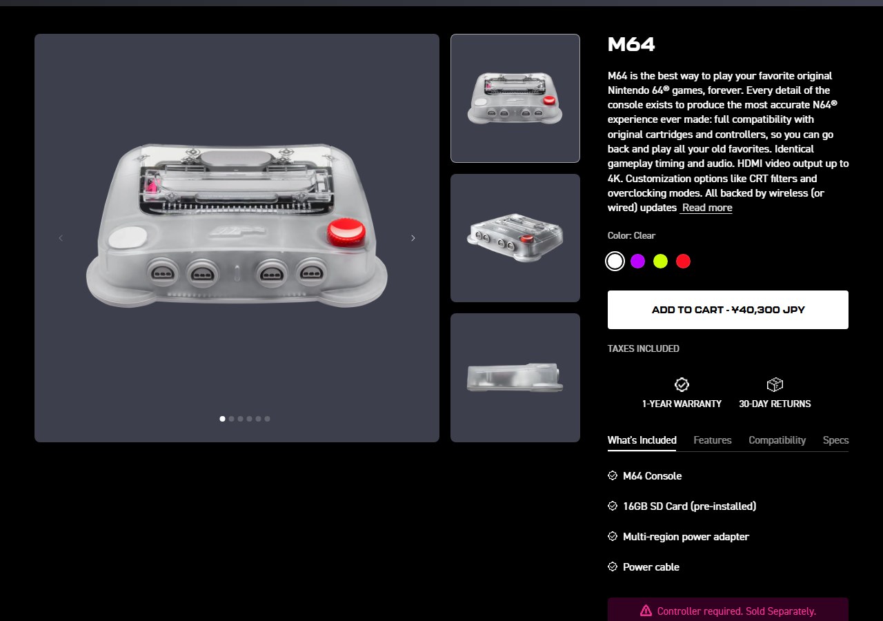 ModRetro公式ストアのM64販売ページ。価格40,300円と表示されている