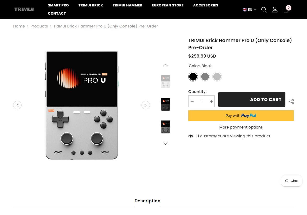 TRIMUI公式ストアのBrick Hammer Pro Uプレオーダーページ。299.99ドルと表示されている
