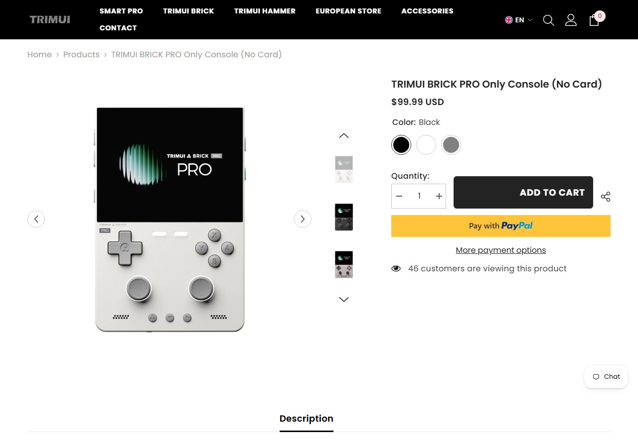 TRIMUI公式ストアのBRICK PRO販売ページ。99.99ドルと表示されている