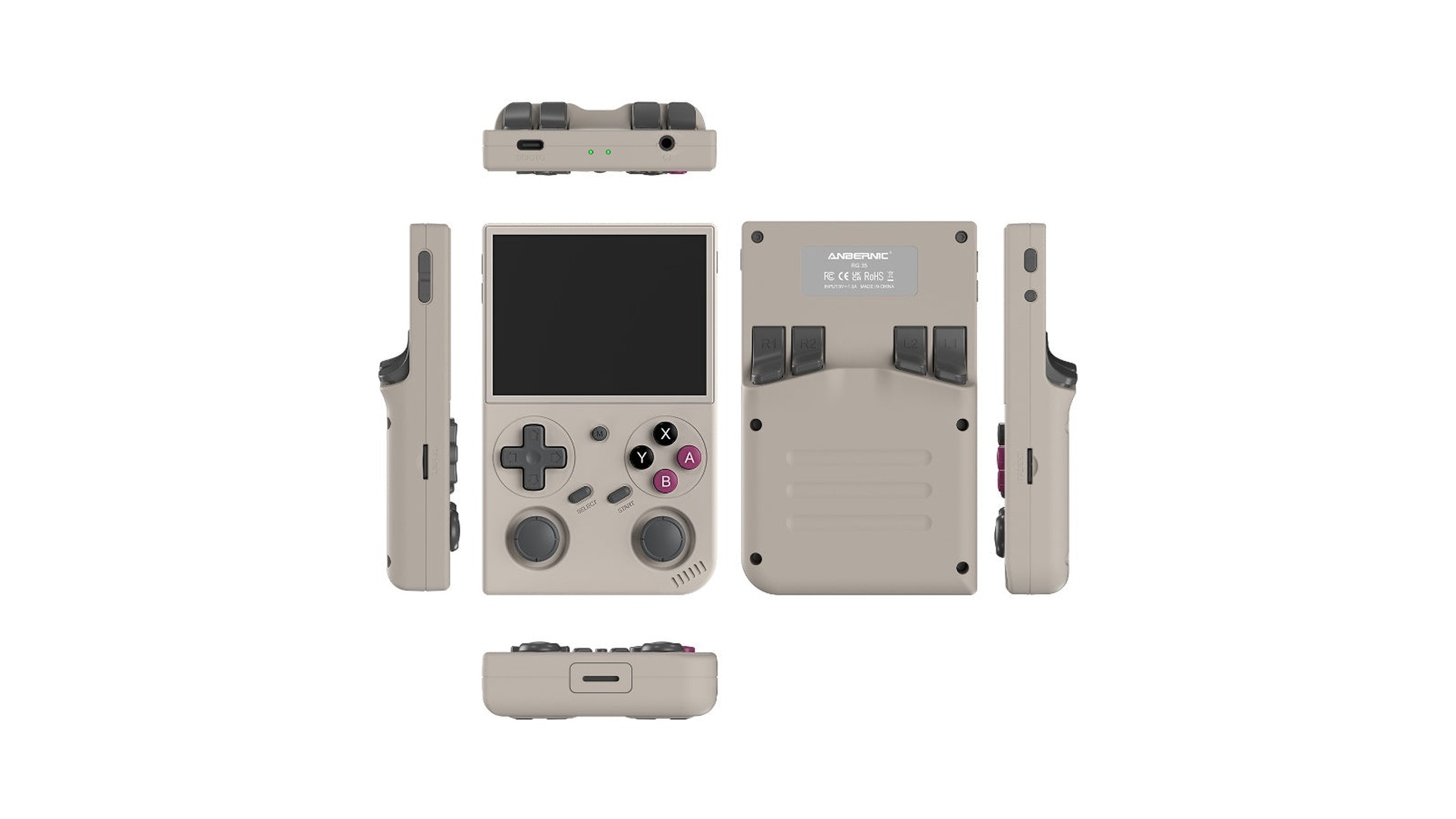 ANBERNIC RG 35 グレーモデルの六面図